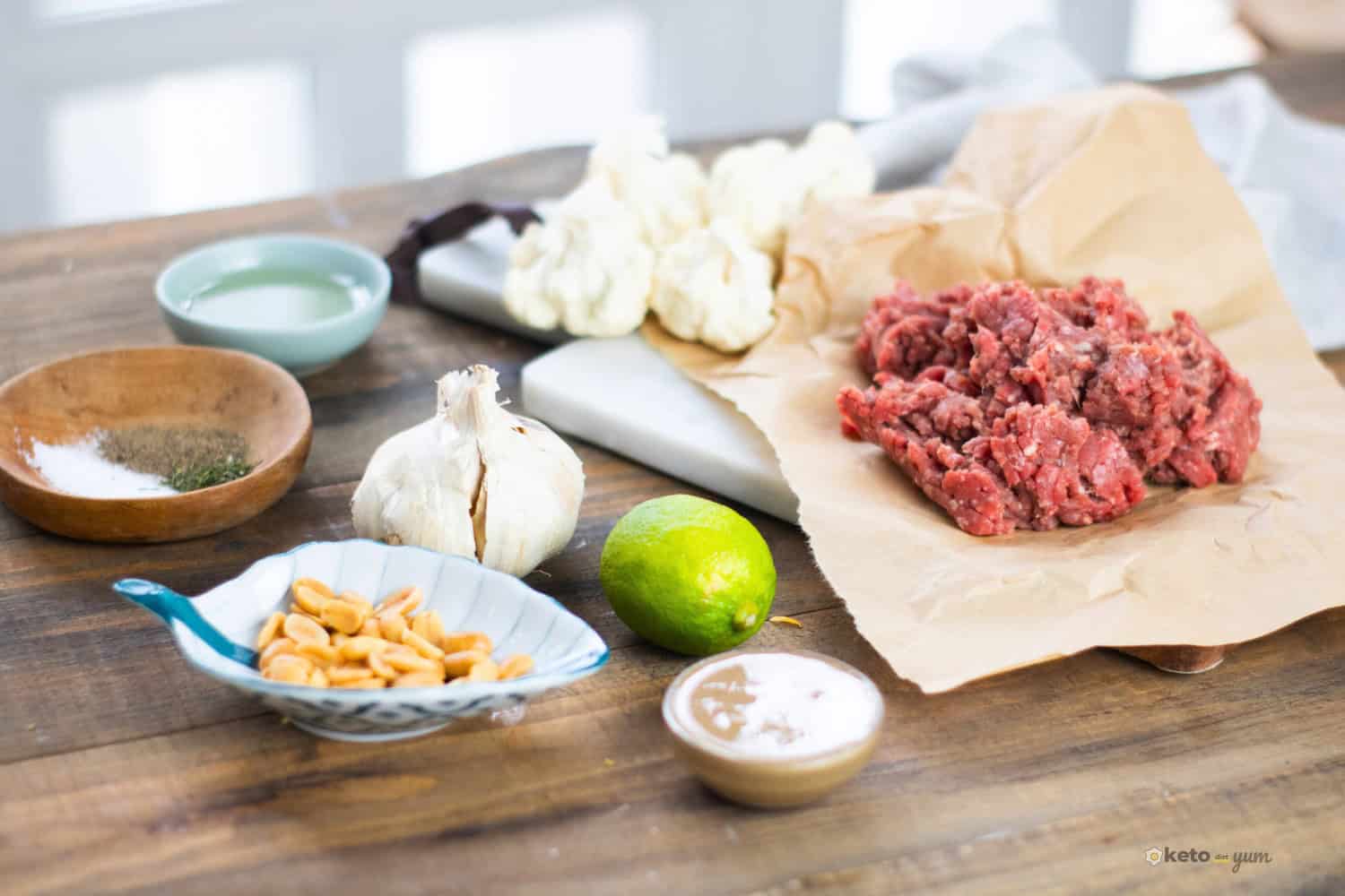 Cauliflower Ground Beef Bowl Ingredients