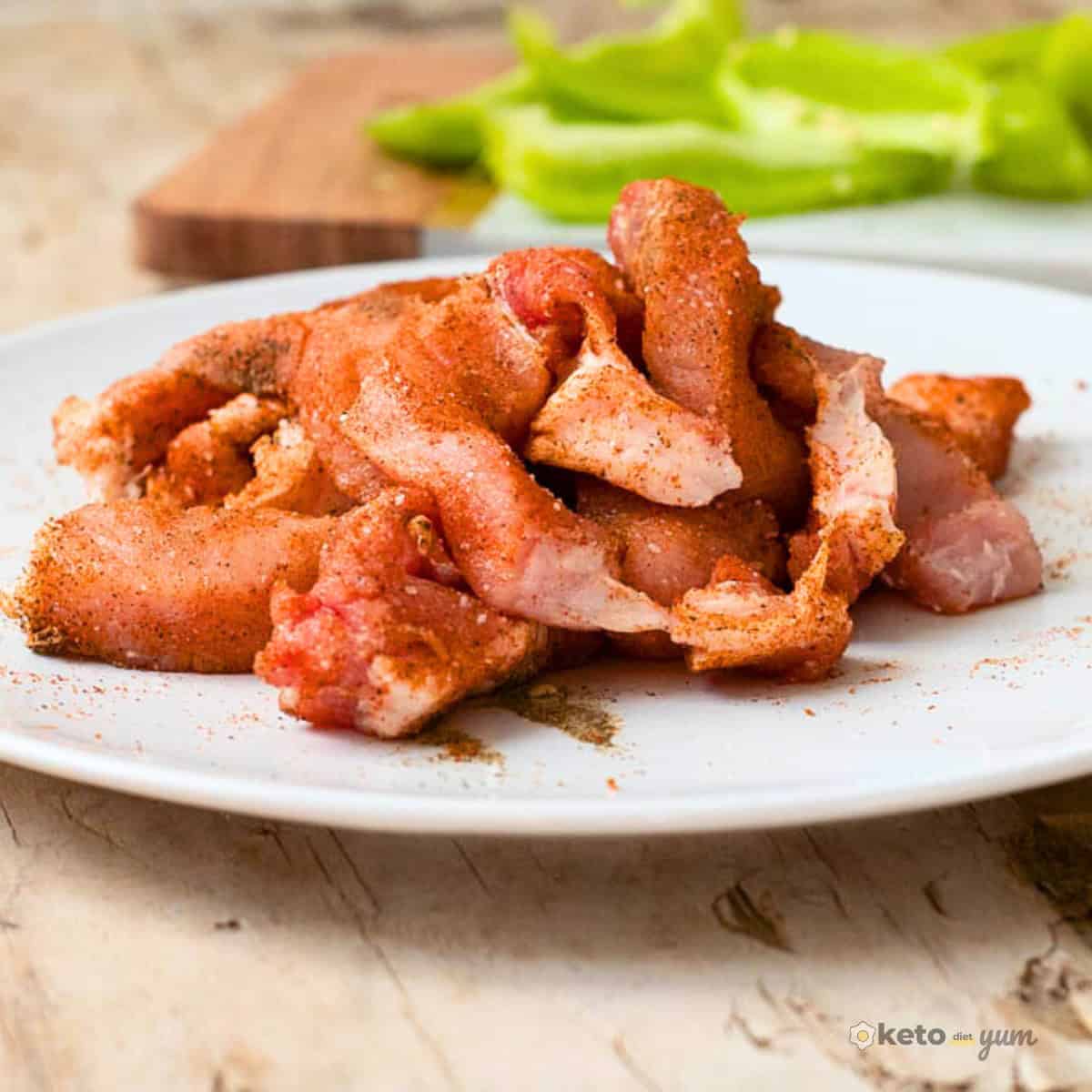 pork steak cut into strips